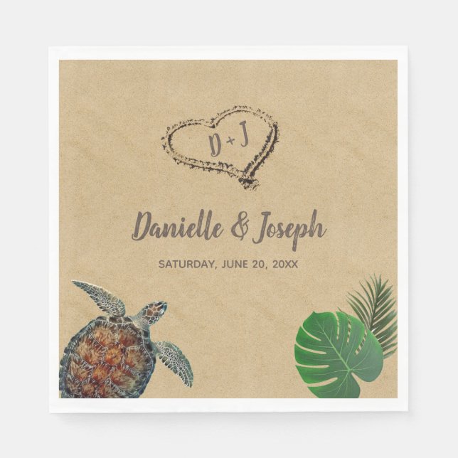 Tropical Beach Sea Turtle Wedding Napkin (Front)