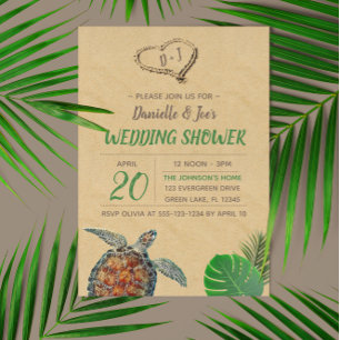 Tropical Beach Sea Turtle Wedding Shower Invitation