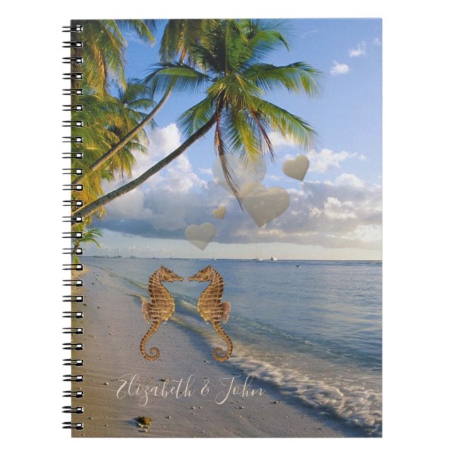 Tropical Beach,Seahorse In Love-Personalised Notebook (Front)