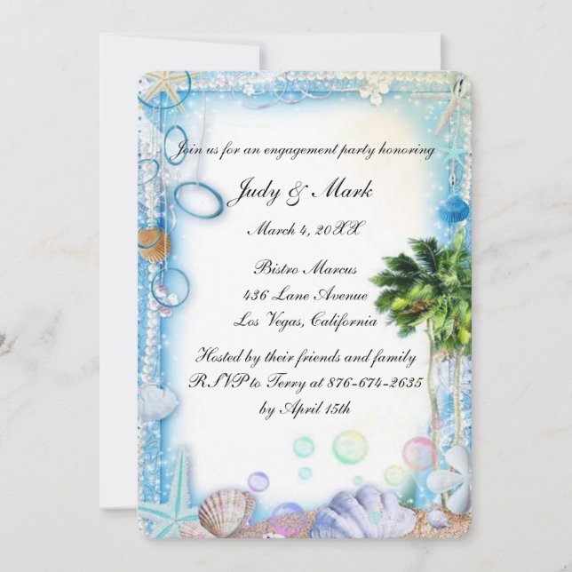 Tropical Beach Seashell Wedding Engagement Party Invitation (Front)