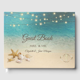 Tropical Beach Seashells  Hearts  Wedding Guest Book