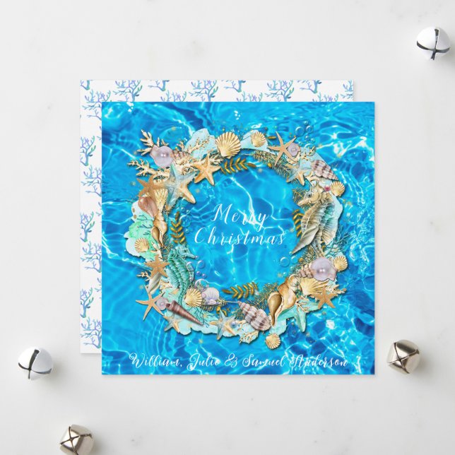 Tropical Beach Seashells Starfish Sand Dollar  Holiday Card (Front/Back In Situ)