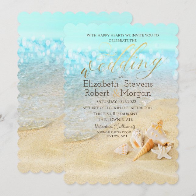 Tropical Beach,Seashells Wedding Invitation (Front/Back)