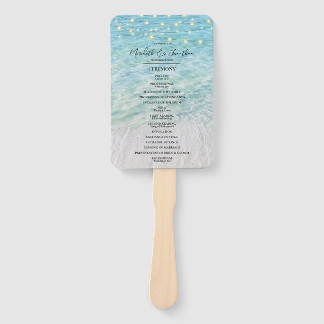 Tropical Beach Seaside String Light Wedding  Hand Fan (Front)