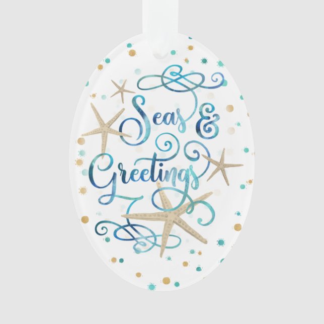 Tropical Beach SEAsons Greetings Optional Photo Ornament (Front)