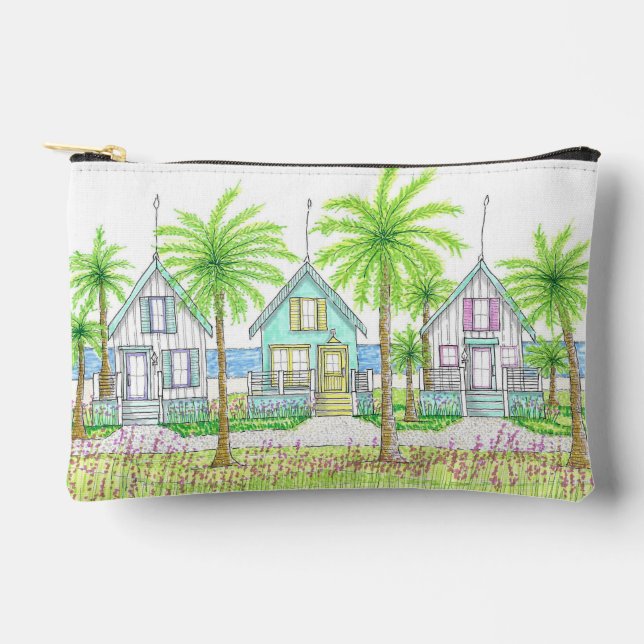 Tropical Beach Shack Cosmetic Bag; Small Accessory Pouch (Front)