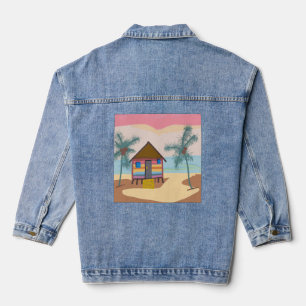Tropical beach shack  denim jacket