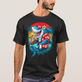 Tropical Beach Shark Coconut Drink Summer T-Shirt