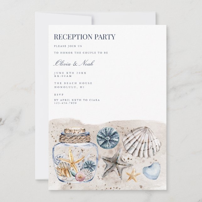 Tropical Beach Shell Reception Invitation Card (Front)