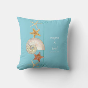 Tropical Beach Shells Starfish Nautilus Summer Cushion
