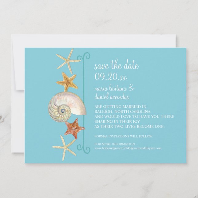 Tropical Beach Shells Starfish Nautilus Summer Invitation (Front)