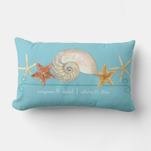 Tropical Beach Shells Starfish Nautilus Summer Lumbar Cushion