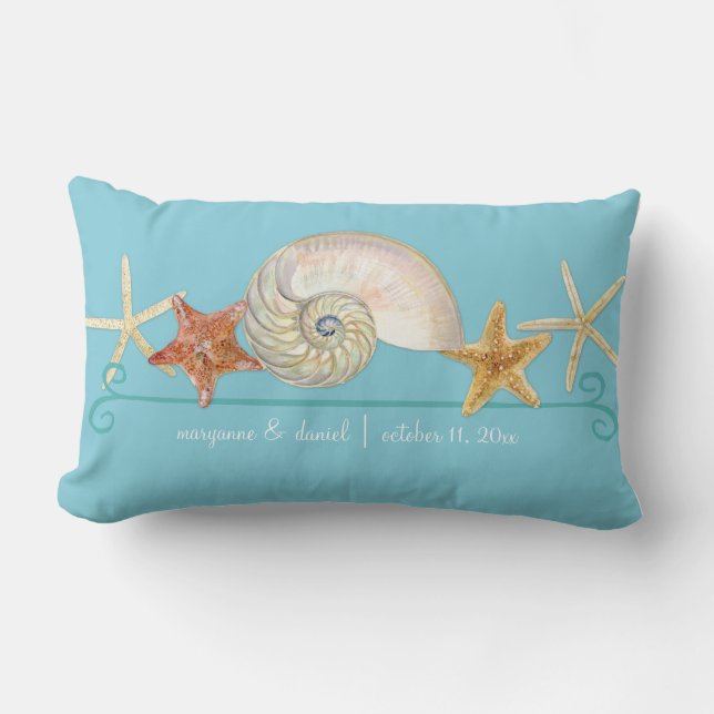 Tropical Beach Shells Starfish Nautilus Summer Lumbar Cushion (Front)
