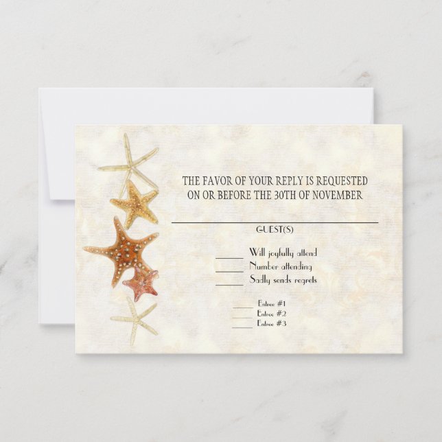 Tropical Beach Shells Starfish Nautilus Summer RSVP Card (Front)