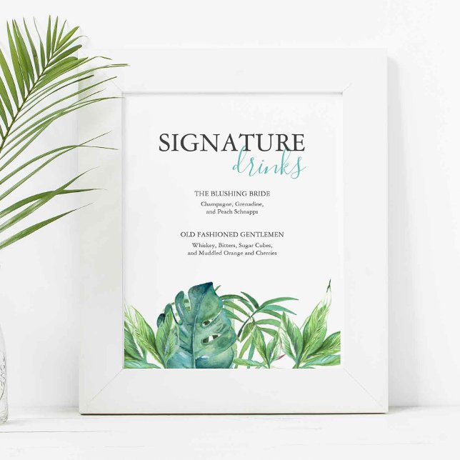 Tropical Beach Signature Drinks Wedding Sign (beach wedding sign for signature drinks use the template fields to add your custom text.)