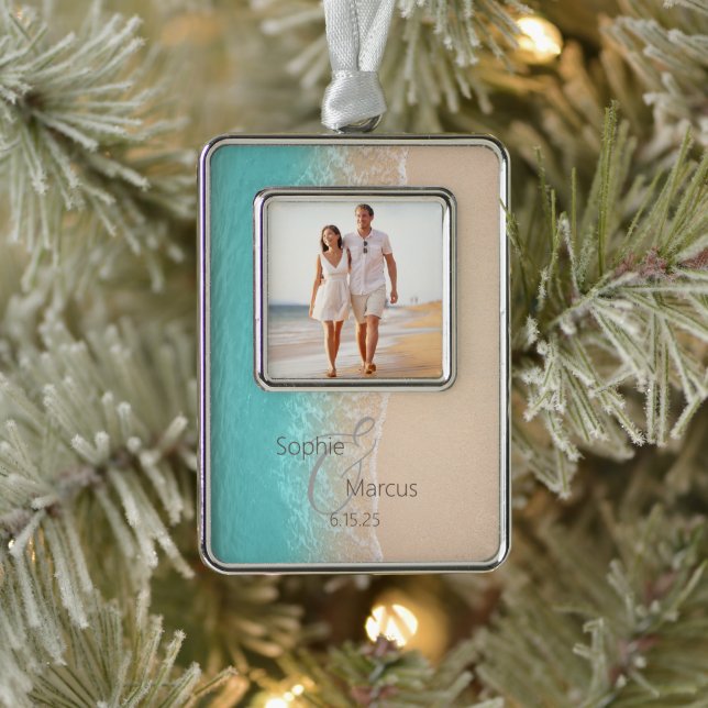 Tropical Beach Silver Plated Framed Ornament (Tree)