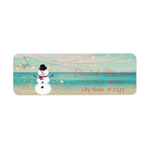 Tropical,Beach,Snowman, Lights, Snowflakes Return Address Label