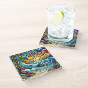 Tropical Beach Stained glass art Glass Coaster