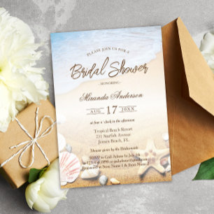 Tropical Beach Starfish and Shells Bridal Shower Invitation