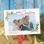 Tropical Beach Starfish Christmas Photo Holiday Card<br><div class="desc">This coastal themed tropical beach Christmas card features a photo template framed in 2 corners with starfish decorated with holly leaves,  berries,  and pine sprigs,  with modern handwriting script for the greeting.</div>