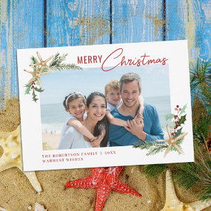 Tropical Beach Starfish Christmas Photo Holiday Card