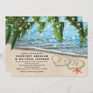 Tropical Beach Starfish Heart Shore Wedding Invitation