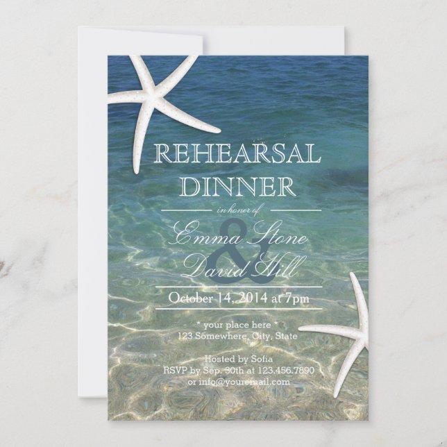 Tropical Beach Starfish Rehearsal Dinner Invitation (Front)