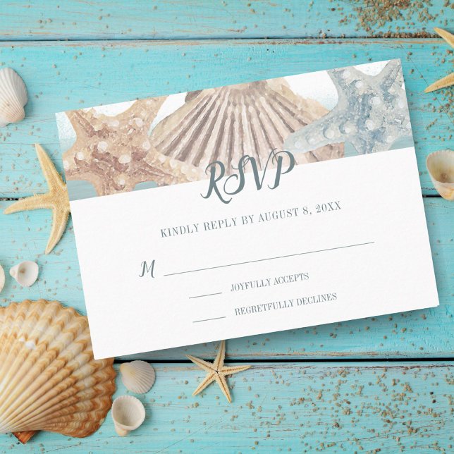 Tropical Beach Starfish Seashell Wedding RSVP Card (Creator Uploaded)