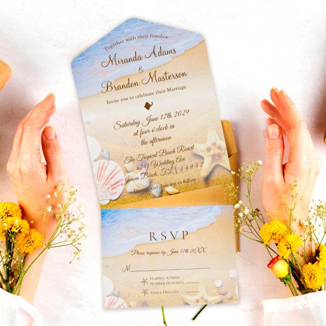 Tropical Beach Starfish Summer Wedding All In One Invitation (Creator Uploaded)