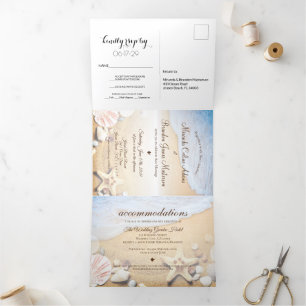 Tropical Beach Starfish Summer Wedding Tri-Fold In