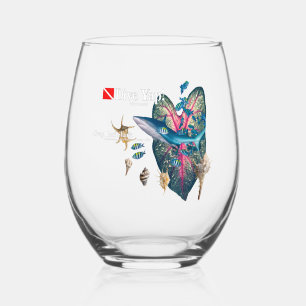 Tropical Beach Stemless Wine Glass