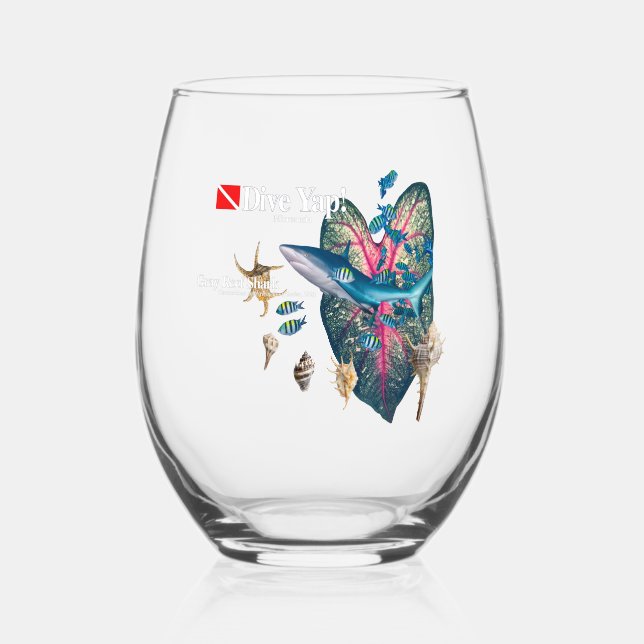 Tropical Beach Stemless Wine Glass (Front)