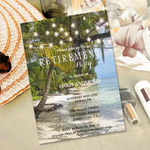 Tropical Beach String Lights Retirement Invitation