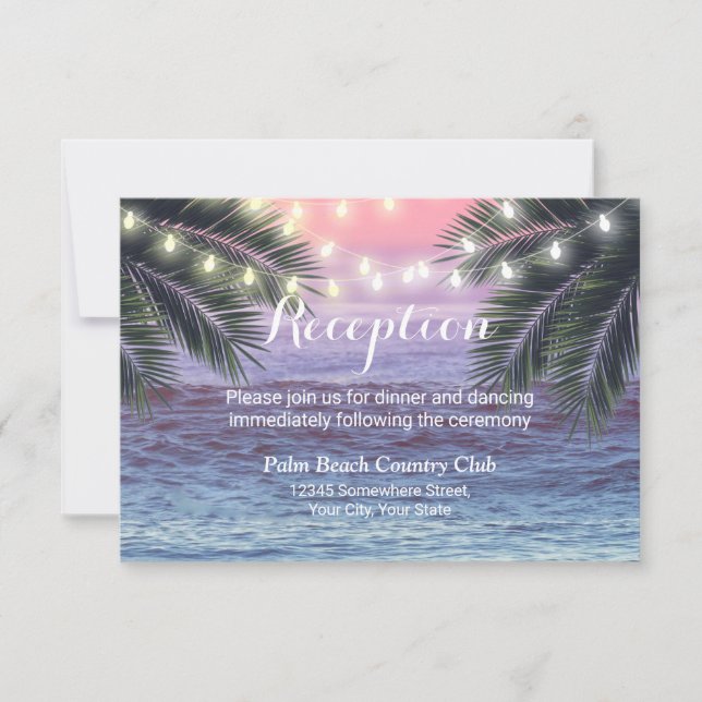 Tropical Beach String Lights Wedding Reception Invitation (Front)