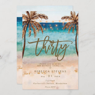 tropical beach summer 30th birthday party invitation