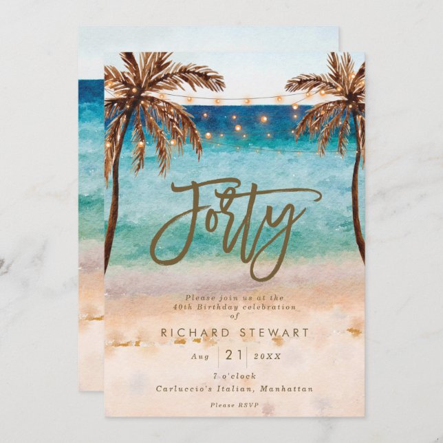 tropical beach summer 40th birthday party invitation (Front/Back)