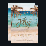 tropical beach summer 50th birthday party invitation<br><div class="desc">A lovely tropical beach themed 50th birthday invitation with palm trees and string lights and matching reverse side. Easy to edit or delete the available text fields to personalize the information with your own details for a professional and custom finish. Matching items are available in this boho collection. Please visit...</div>
