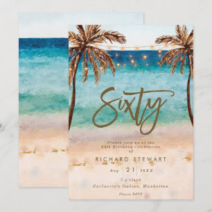 tropical beach summer 60th birthday party invitation