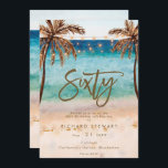 tropical beach summer 60th birthday party invitation<br><div class="desc">A lovely tropical beach themed 60th birthday invitation with palm trees and string lights and matching reverse side. Easy to edit or delete the available text fields to personalize the information with your own details for a professional and custom finish. Matching items are available in this boho collection. Please visit...</div>