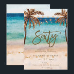 tropical beach summer 60th birthday party invitation<br><div class="desc">A lovely tropical beach themed 60th birthday invitation with palm trees and string lights and matching reverse side. Easy to edit or delete the available text fields to personalize the information with your own details for a professional and custom finish. Matching items are available in this boho collection. Please visit...</div>