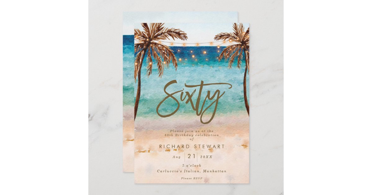 tropical beach summer 60th birthday party invitation | Zazzle
