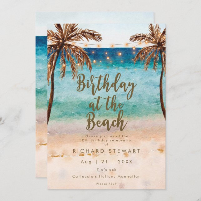tropical beach summer birthday party invitation (Front/Back)