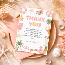 Tropical Beach Summer Birthday Thank You Card