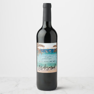 Tropical beach summer bridal proposal bottle wine label