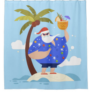 tropical beach summer christmas vacation santa shower curtain