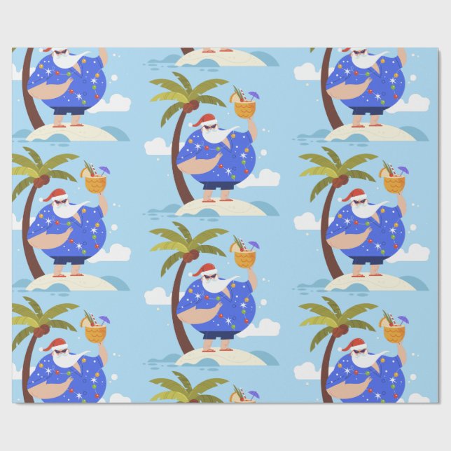 tropical beach summer christmas vacation santa wrapping paper (Flat)