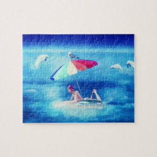 Tropical Beach Summer Girl Vacation Watercolor Jigsaw Puzzle