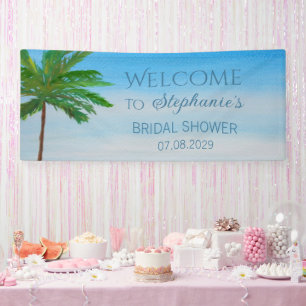 Tropical Beach Summer Palm Tree Bridal Shower Banner