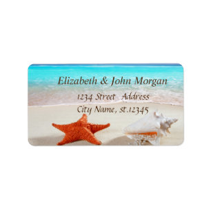 Tropical Beach,Summer, Sand,Sea,Seashells Label