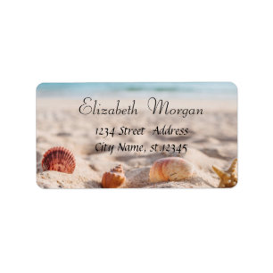 Tropical Beach,Summer, Sand,Seashells Label